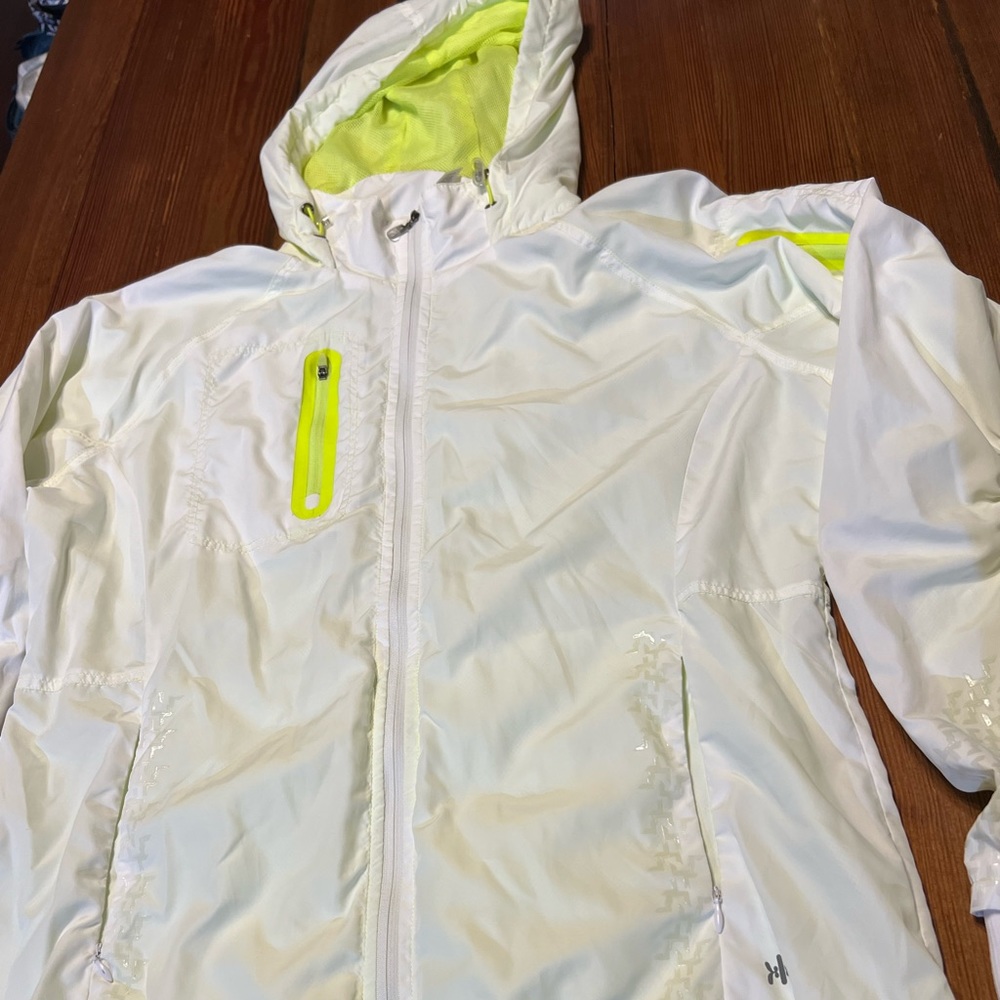 Kyodan Women's White Hooded‎ Jacket Windbreaker with Neon Mesh Lining